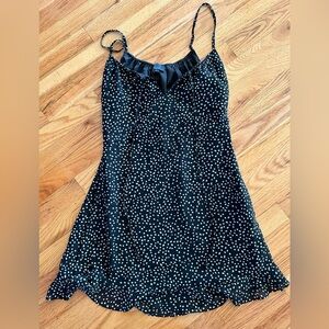 Lumiere Black Spaghetti Strap Polka Dot Slip Dress